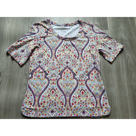 Talbots Womens Short Sleeve Colorful Paisley Print Tee M Rainbow - Picture 3 of 7